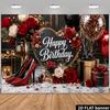 2D Plane Red-black-gold Wind Birthday Celebration Theme Banner Background Featuring Elements of Roses Gifts and High Heels