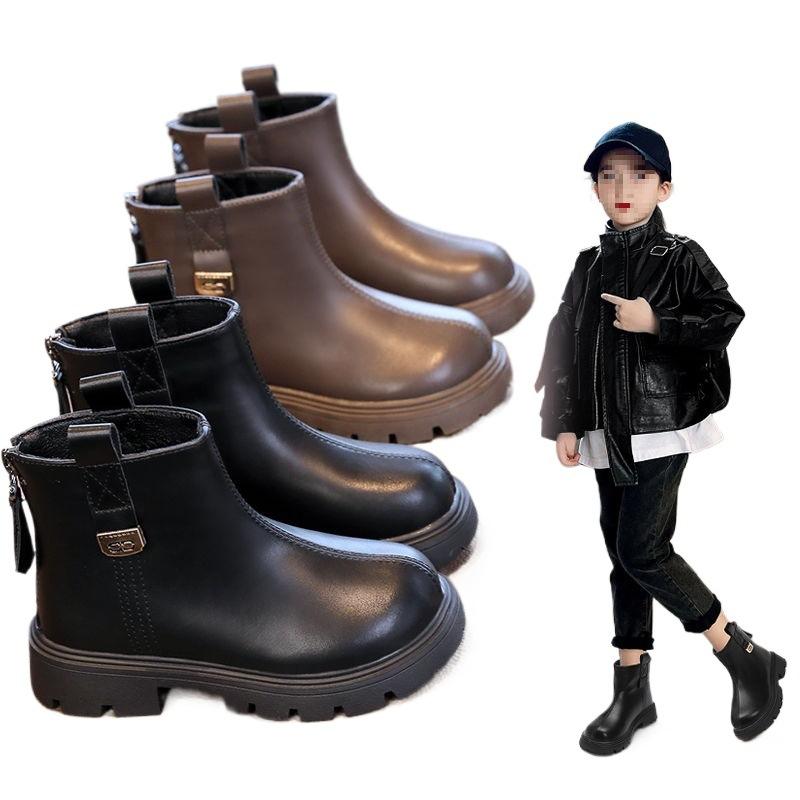 Girls boots 2025 new autumn and winter foreign style Martin boots little girl fashion leather boots children's velvet short boots