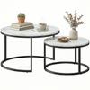 Set of Two Marble-Effect Stacking Tables - White
