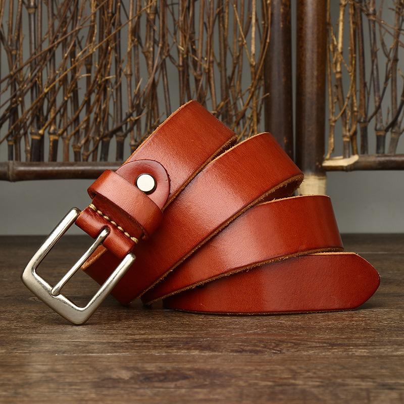 Men's Pin Buckle Belt Men's Leather First Layer Pure Cattlehide Simple All-Match Casual Jeans Belt