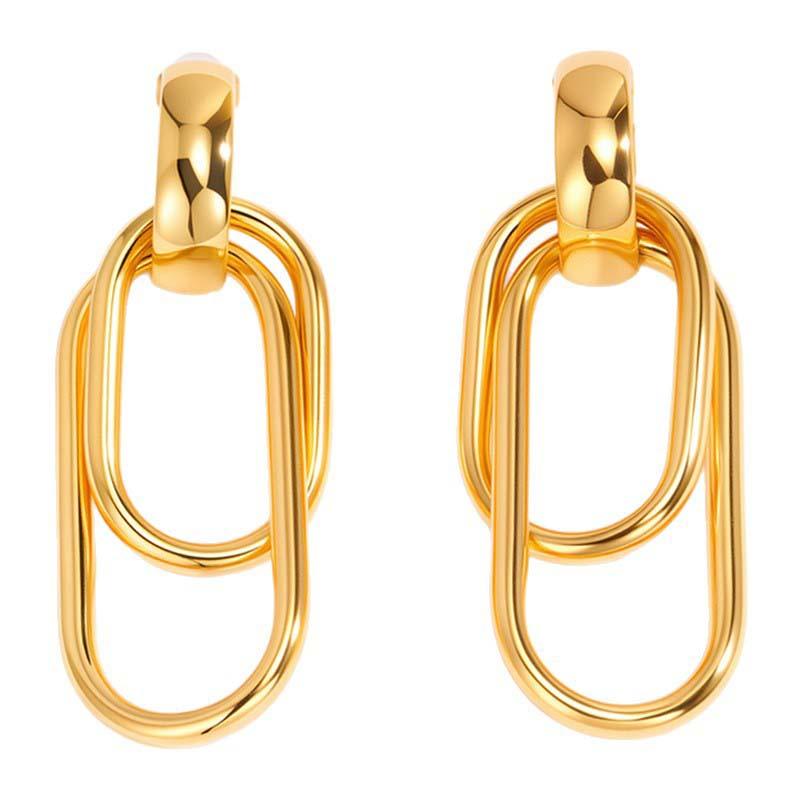 Stainless Steel Metal Double Oval Drop Earrings for Women Fashion Gold Silver Color U Shaped Geometric Earrings Jewelry Gifts
