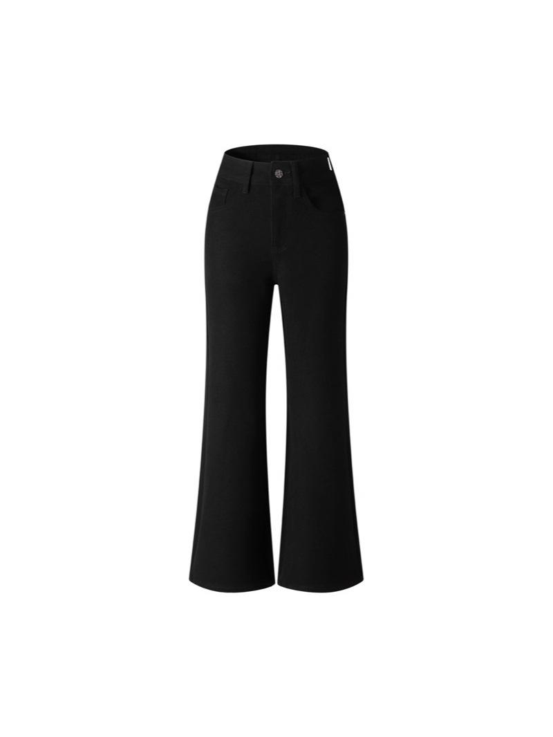 Autumn Black Elastic High-Waisted Wide-Leg Flare Pants - Slimming & Versatile Plus Size M