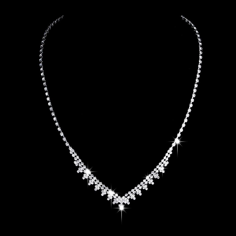 Trinkets Popular Wedding Bridal Jewelry Silver Claw Chain Water Diamond Necklace Earrings Set