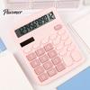 Cute Macaron Colored Calculator Dual Solar And Battery Power Calculator, Large LCD Display Portable Office Professional Desktop with Pink Blue