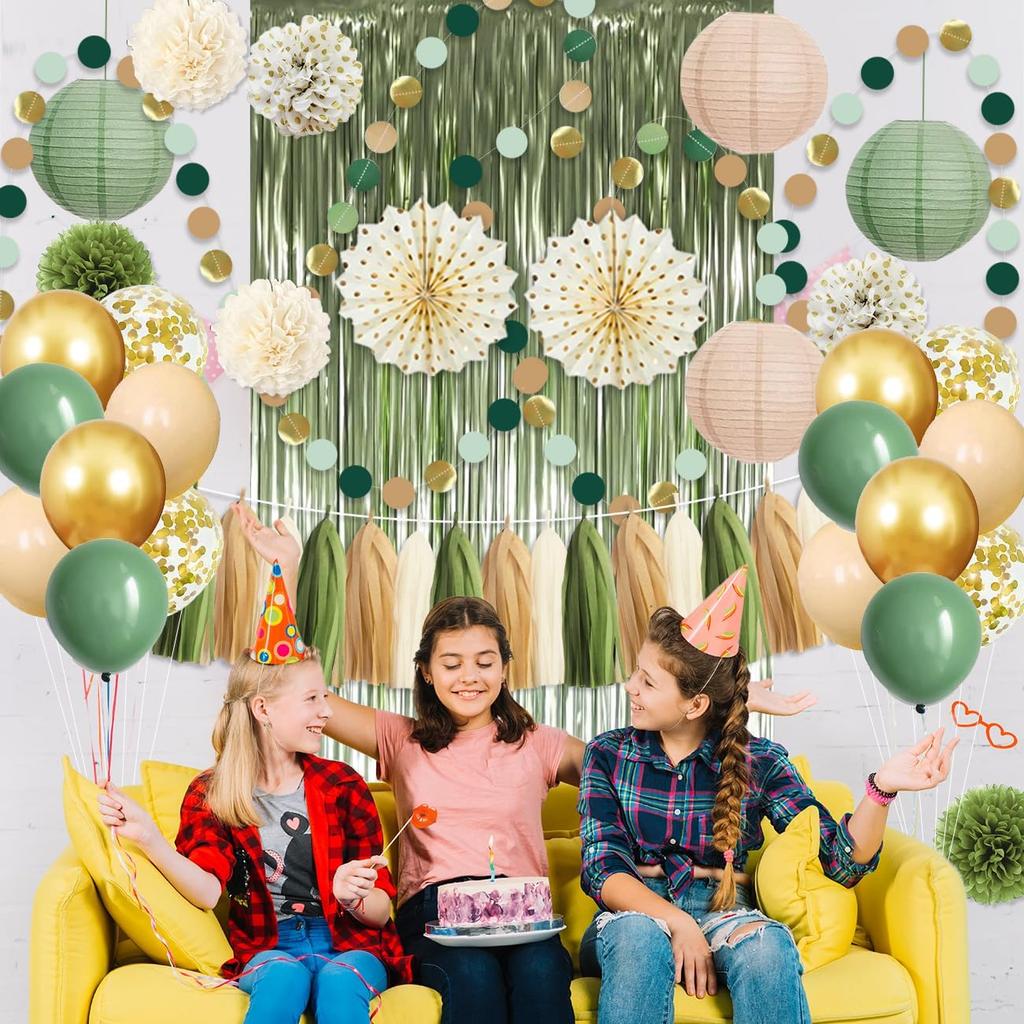 Bridal Shower Decorations Sage Green Party Decorations Bridal Shower Balloons Paper Pompoms Fringe Curtain for Wedding Bachelorette Bride To Be Party