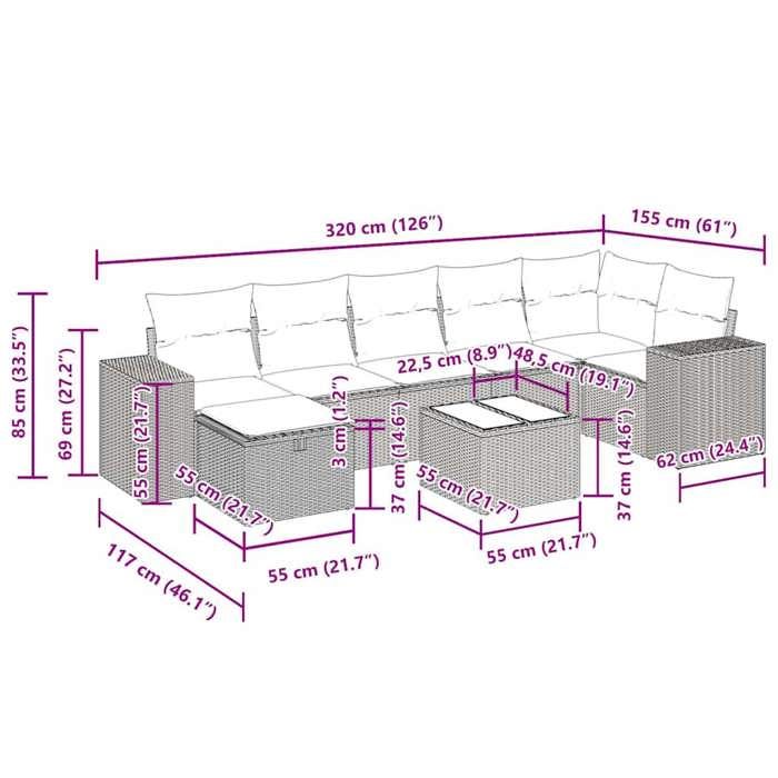 VidaXL Garden Lounge Set 8 Pcs with Grey Cushions Wicker 3325717
