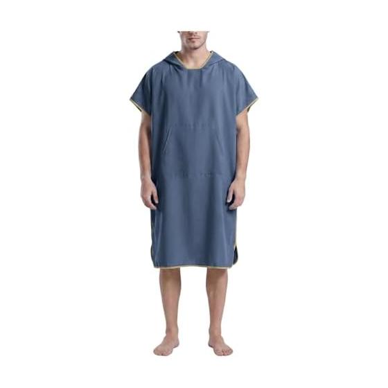 Men's and Women's Sauna Poncho with Through Pocket, Quick Drying, Water Absorbent, Cold Protection, Changing Towel, Sauna, Long Sleeve, Thick,