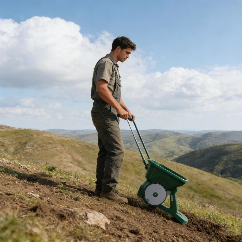 Hand Operated Lawn Spreaders Tool With Adjustable Flows Control For Uniform Distribution Of Compost Lime