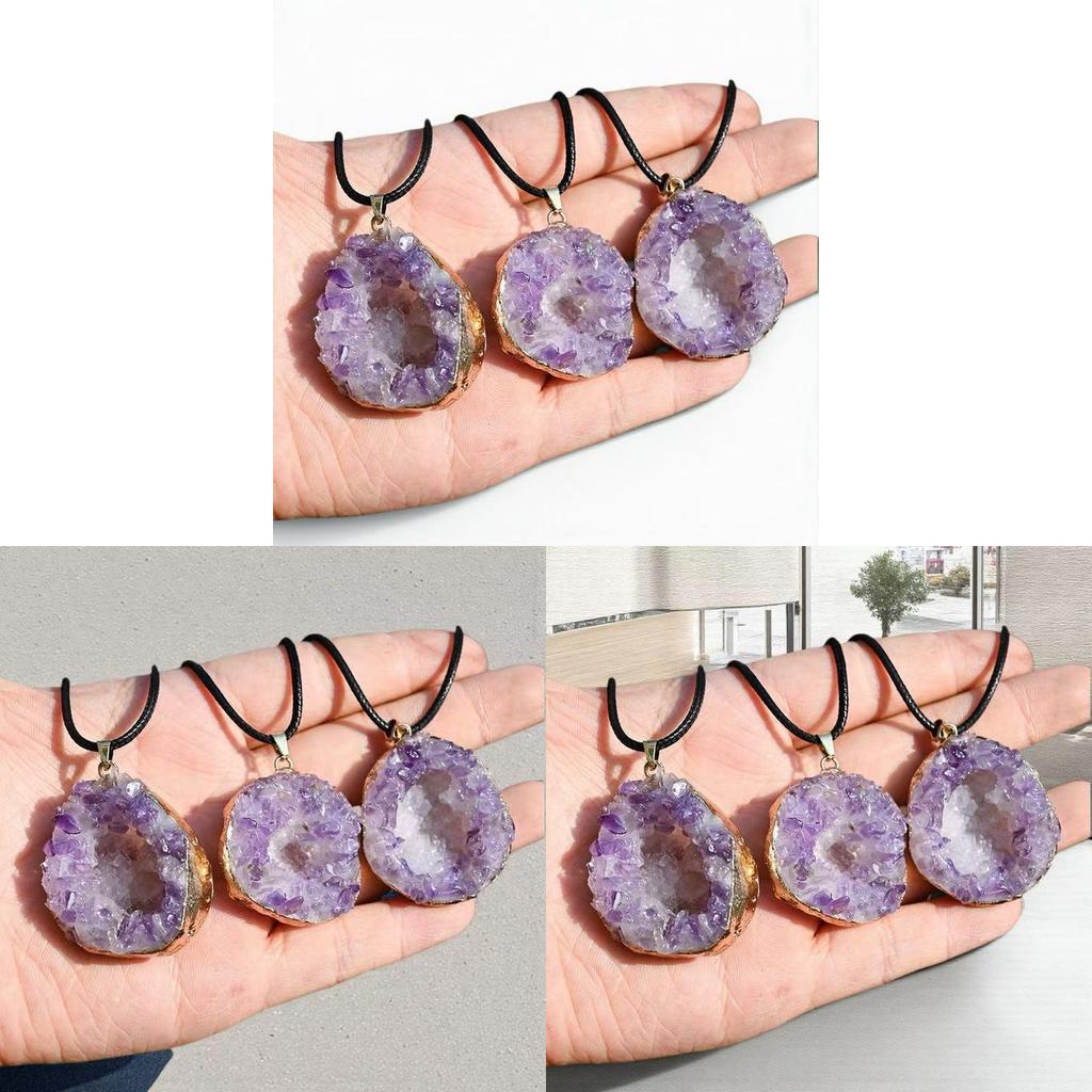 Crystal Necklace With Geometric Design And Amethyst Pendant For Summer Fashion Jewelry