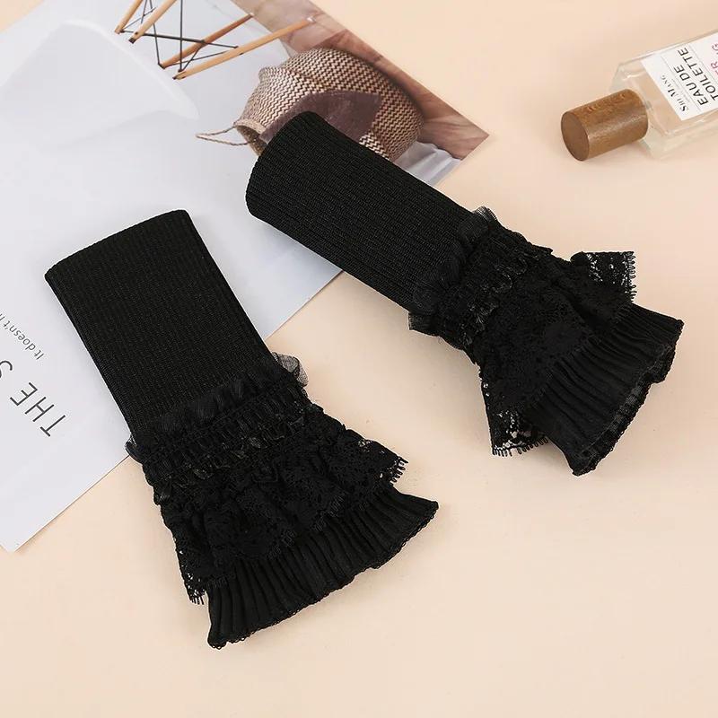 Fashion White Sweater Fake Sleeves for Women Hollow Out Floral Lace Horn Cuffs Embroidery Elastic Wrist Warmers Fake Cuffs