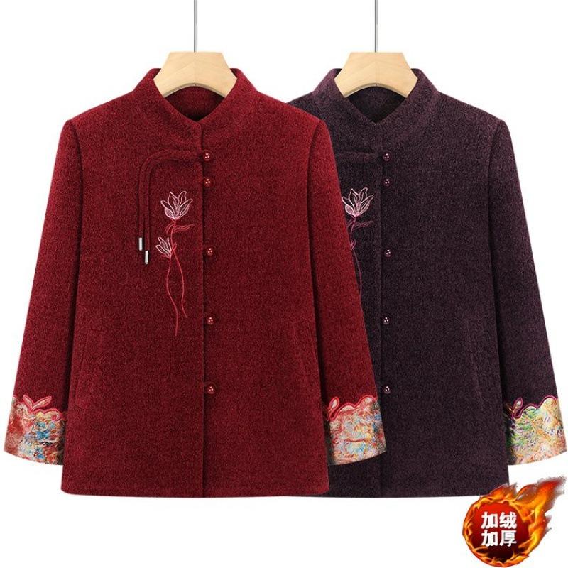 Women's Clothing Woolen Jacket Autumn and Winter Plush Thickened Top Wife Clothes Mother-in-law