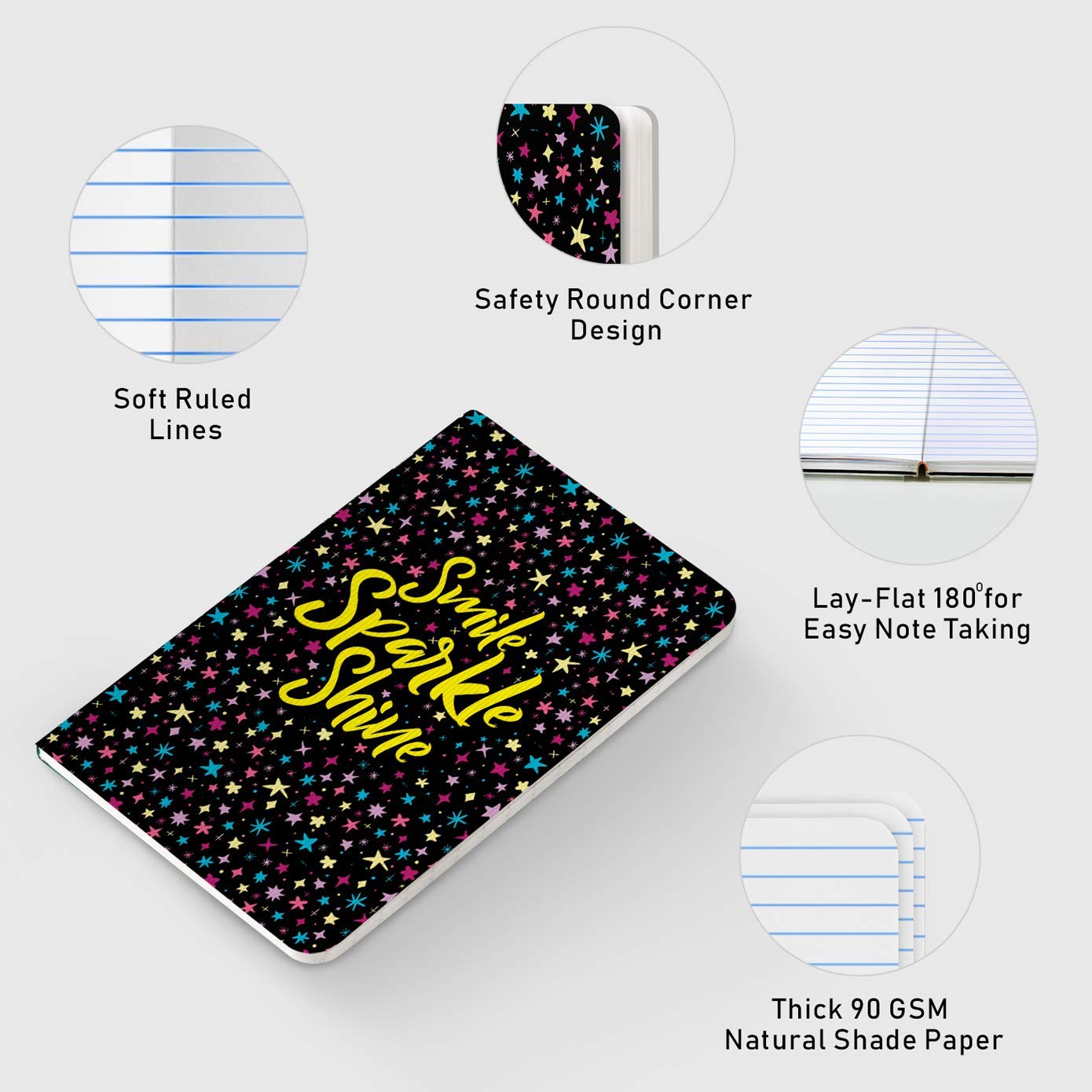 Factor Notes Notebook: 90 Gsm, B6, Ruled, 112 Pages Journal Diary (Smile Sparkle Shine) b6