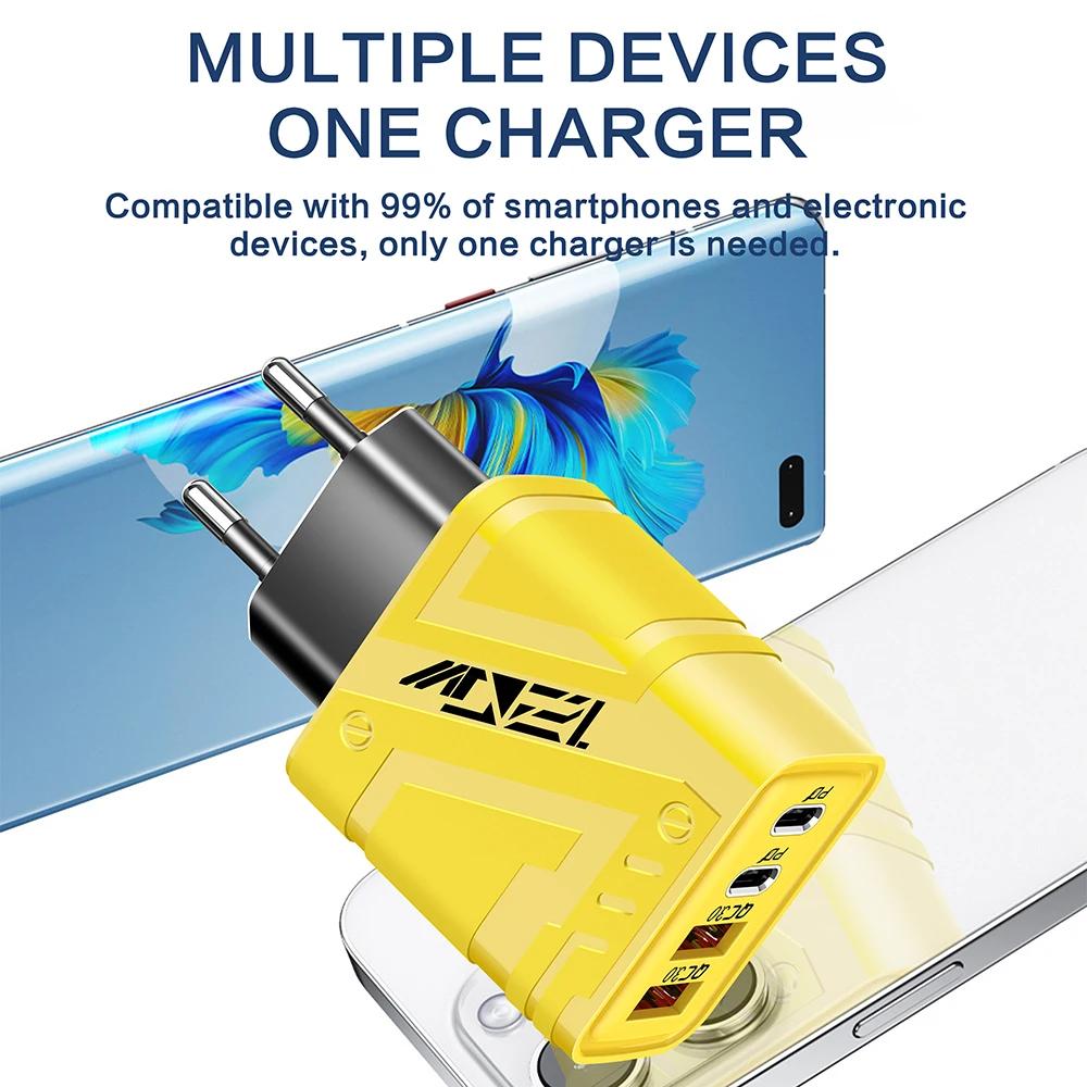 120W USB C Charger 4 Ports PD Type C Quick Charge QC 3.0 Fast Charging Phone Charger Adapter For iPhone 15 16 Pro Samsung Xiaomi