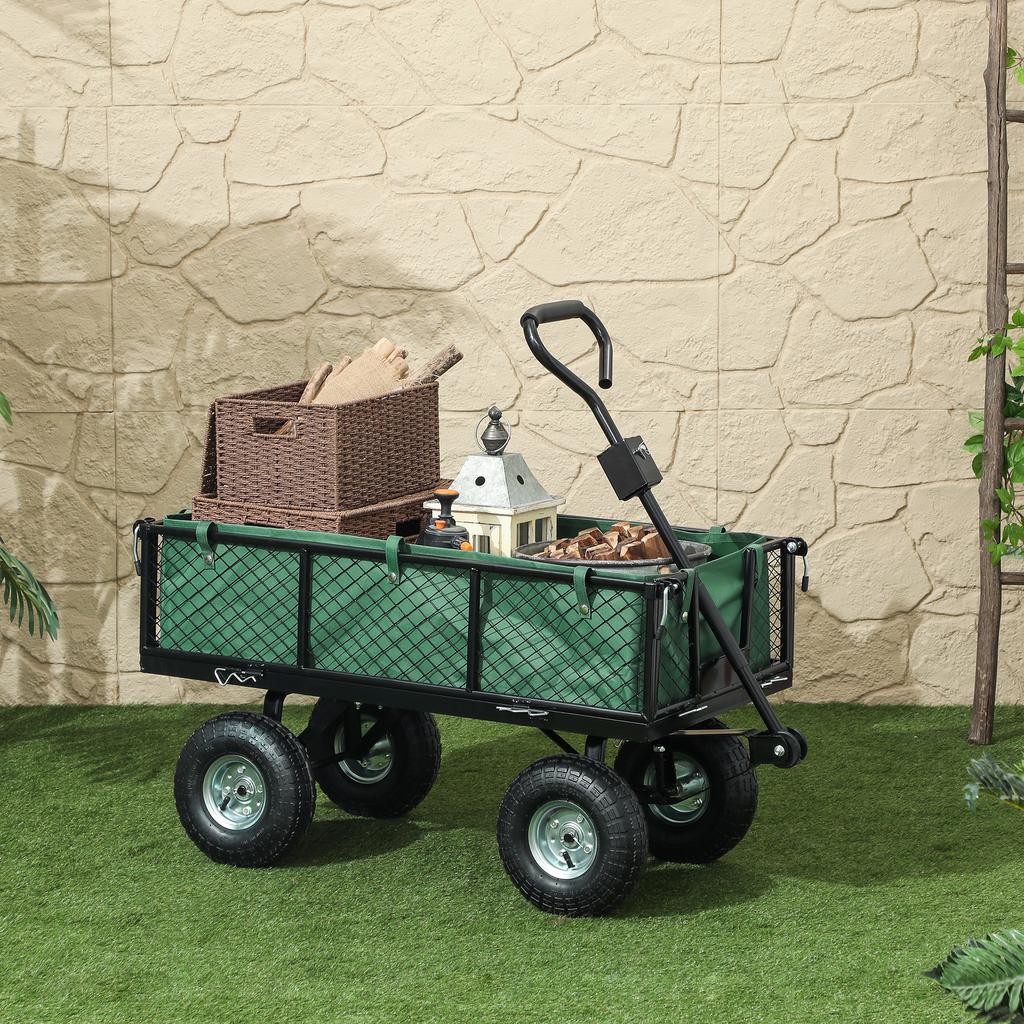 114L Steel Frame Garden Cart Trolley - Green