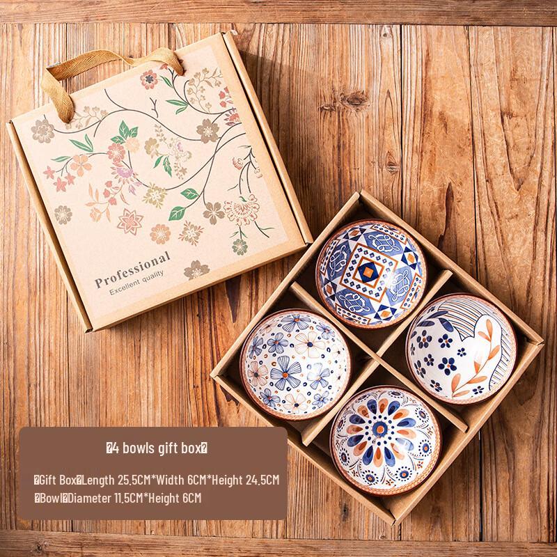 Набор сине-белых фарфоровых пиал в японском стиле