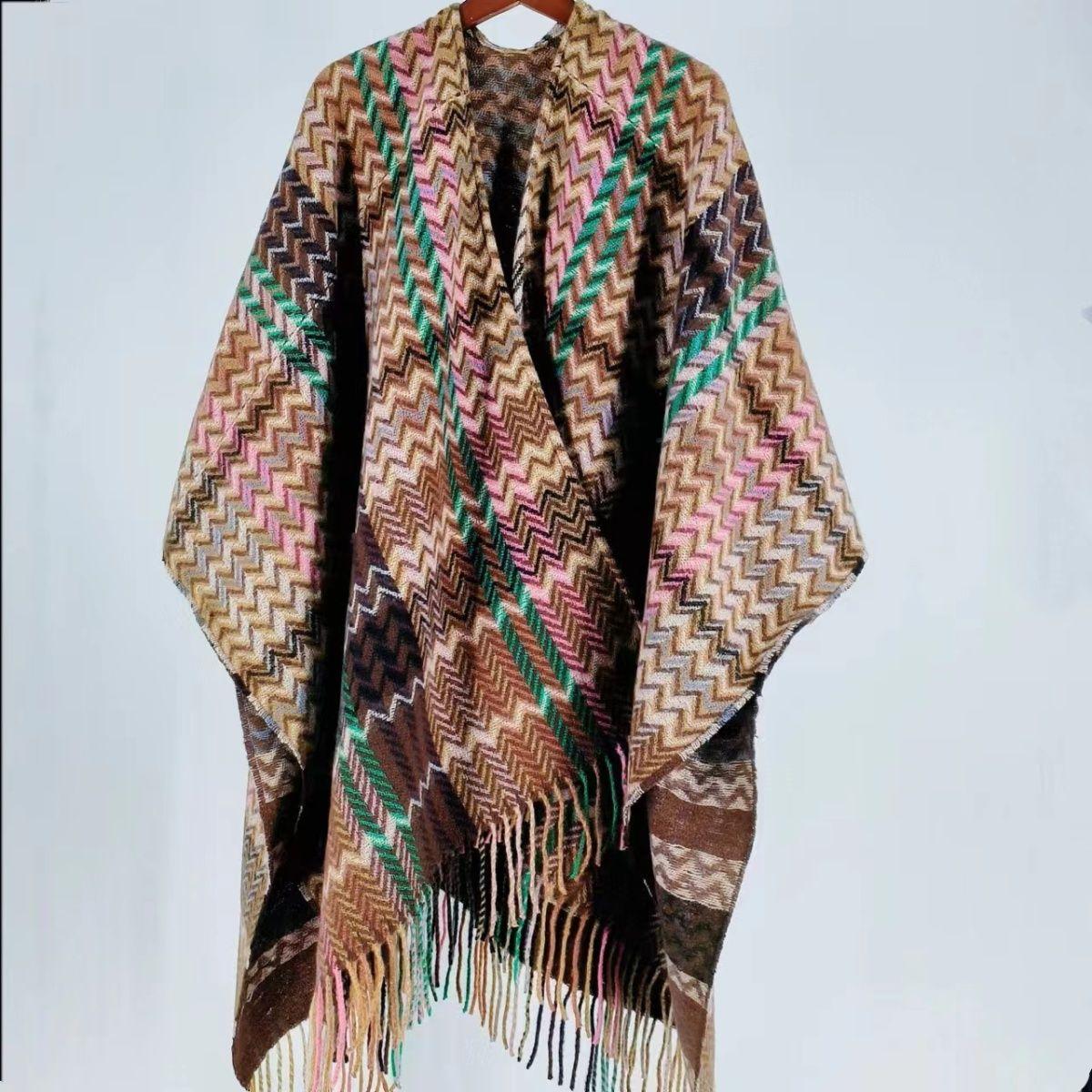 

Шаль нового стиля, женский шарф с кисточками в сочетании с накидкой. коричневый