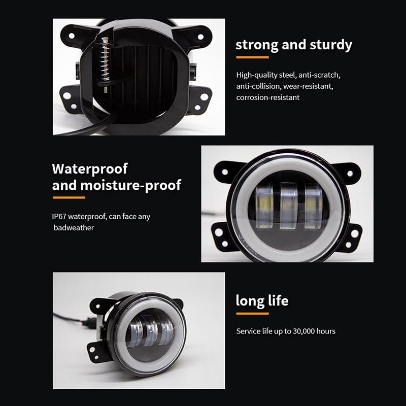 Car Led 4 Inch Front Bumper Fog Light For Off-Road With/Without White Yellow Halo Ring Drl Angel Eyes Lamp 30W Fog Lights