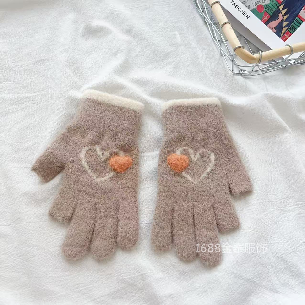 

Love knitted gloves 25 autumn and winter new women s outdoor leakage 2 fingers to keep warm and cold, student finger touch screen gloves batch one size fits all хакі