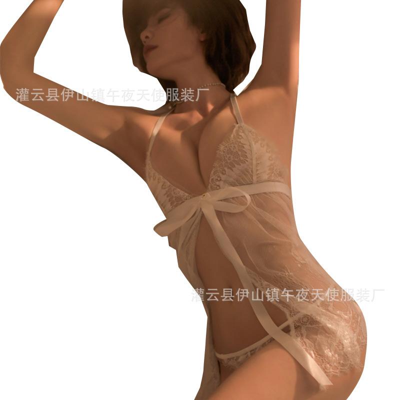 Sexy underwear suspender skirt, hot nightgown temptation lace mesh, sexy transparent pajamas, uniform set batch