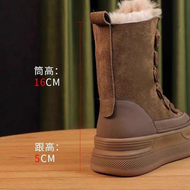 Thick-soled Heightening Snow Boots for Women's 2025 Winter New Retro Velvet Thickened Warm Short Boots Waterproof and Non-slip Cotton Shoes