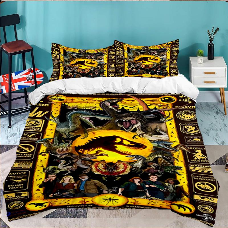 Jura-ssic Dinosaurs Battle 3PCS Bedding set,Ideal for 1pc Duvet Cover And 2pcs Pillowcases Perfect for Fan gift,Ideal for Bedroom, Dormitory