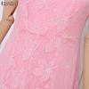 ZANZEA Women Casual Round Neck Short Sleeve Elegant Lace Long Dress