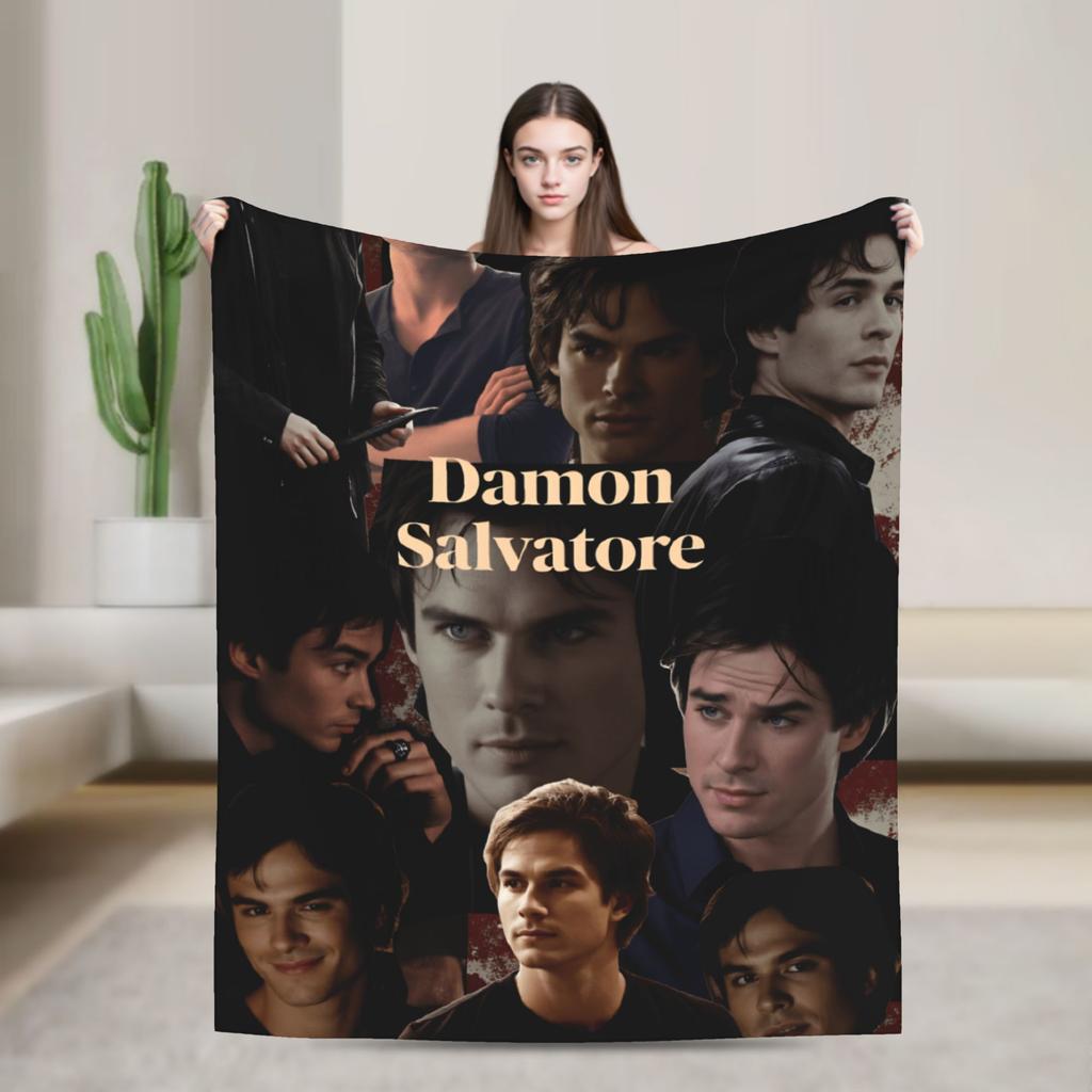 The Vampire Diaries Damon salvatore Blanket Super Warm Plush Bedding Throws For Home Decor Travel Office Flannel Bedspread Bed