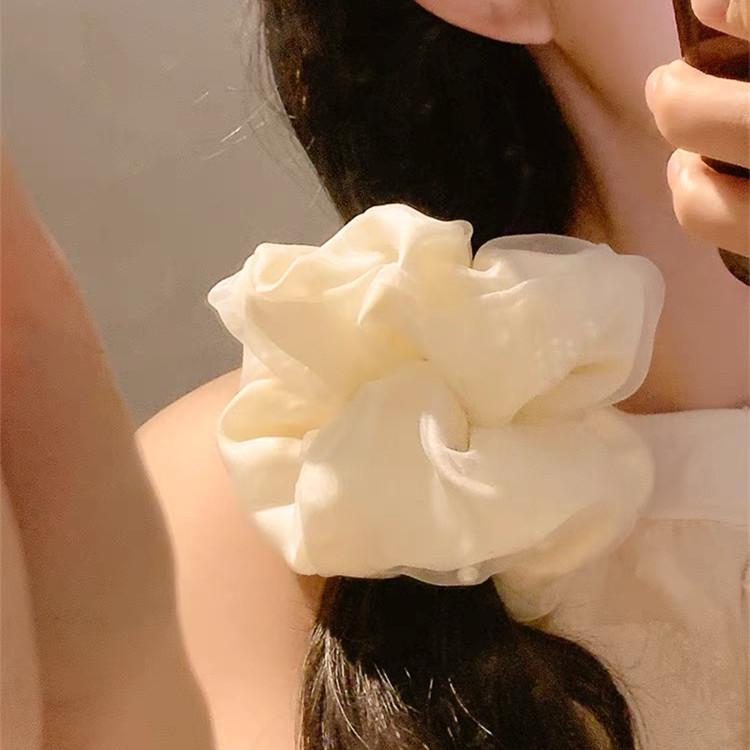 Light Gauze Under the Moon ~ White Mesh Pearl Large Intestine Hair Ring for Women Korean Style High-end Summer Lazy Style Hair Rope Hair Accessory