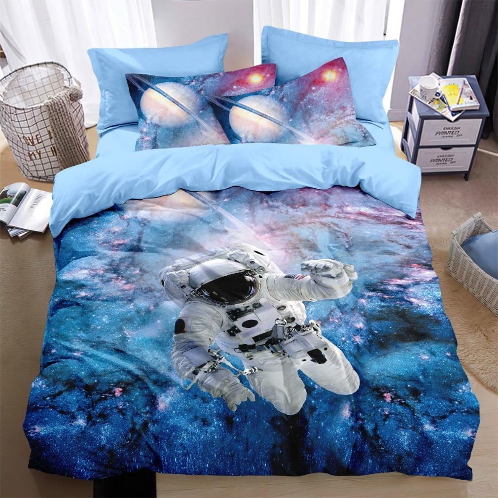 Astronauts Stars Bedding Set The Universe Duvet Cover Set Dark Blue Home Textiles Galaxy Bedclothes Men Women Soft Quilt Cover