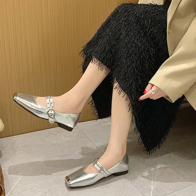

Fashion Women Real Leather Shoes for Casual Low Heels Shoes Classic Flats Shoes Spring 2025 Office Lady Footwear 40 серебряный
