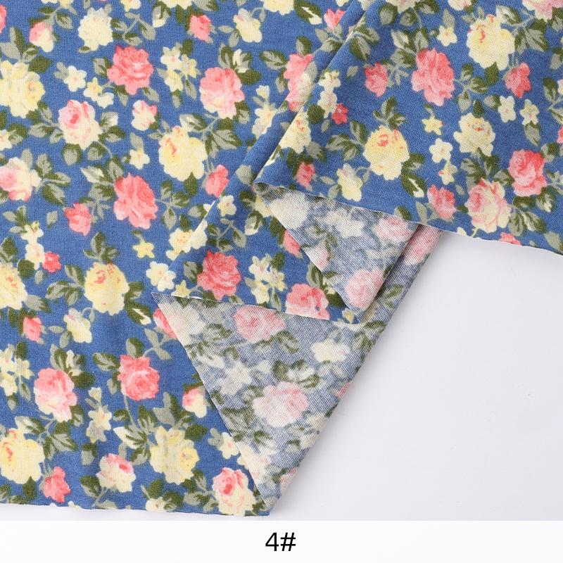0.5m/1m/2m Floral Pattern Stretchy Knitted Jersey Fabric for Sewing Women's Dress, T-shirts, Handmake DIY Clothing Fabrics