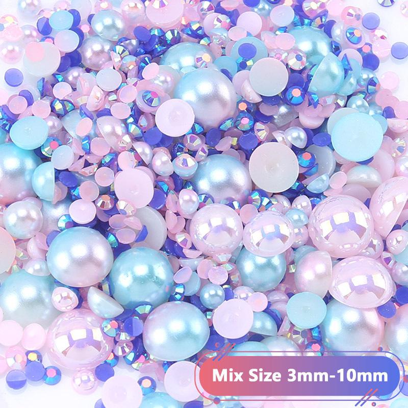 Hot Sale Color Mixed Semicircular Pearl Resin Diamond Mixed 3-10Mm Highlight Abs Pearl Diy Jewelry
