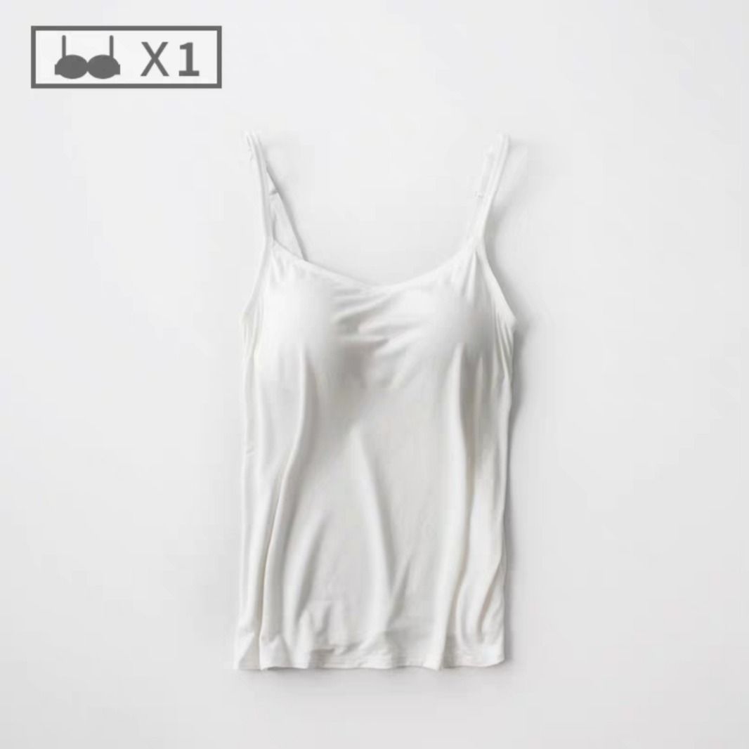 

WTEMPO Сексуальный женский жилет-майка Женская рубашка Майки Однотонные топы-камезоли со встроенным бюстгальтером Жилет с вырезом Жилет с подкладкой Приталенные майки S белый