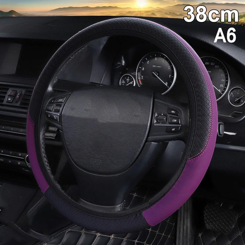 Universal 38cm Anti-slip Leather Car Steering Wheel Cover, Breathable & Durable Steering Wrap for Most Cars