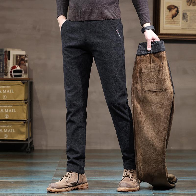 2024 Høst og vinter Nye plysj for menn tykke uformelle Chenille-bukser Slim Fit Straight Tube Trendy Yttertøybukser