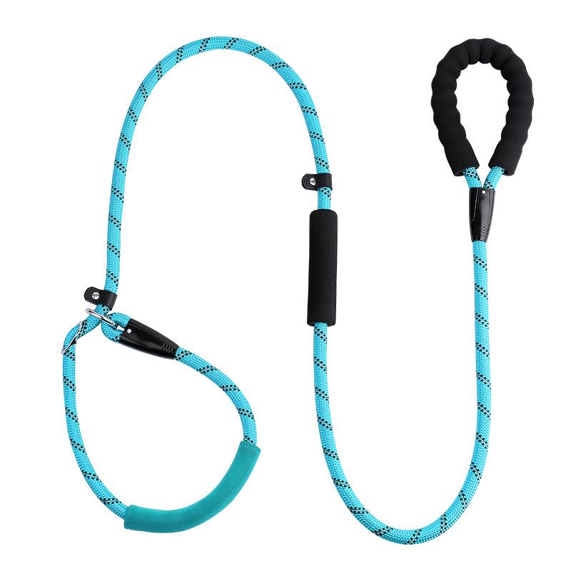 Dog integrated leash Multi-colored reflective round rope Dog chain Double handle Dog pull belt