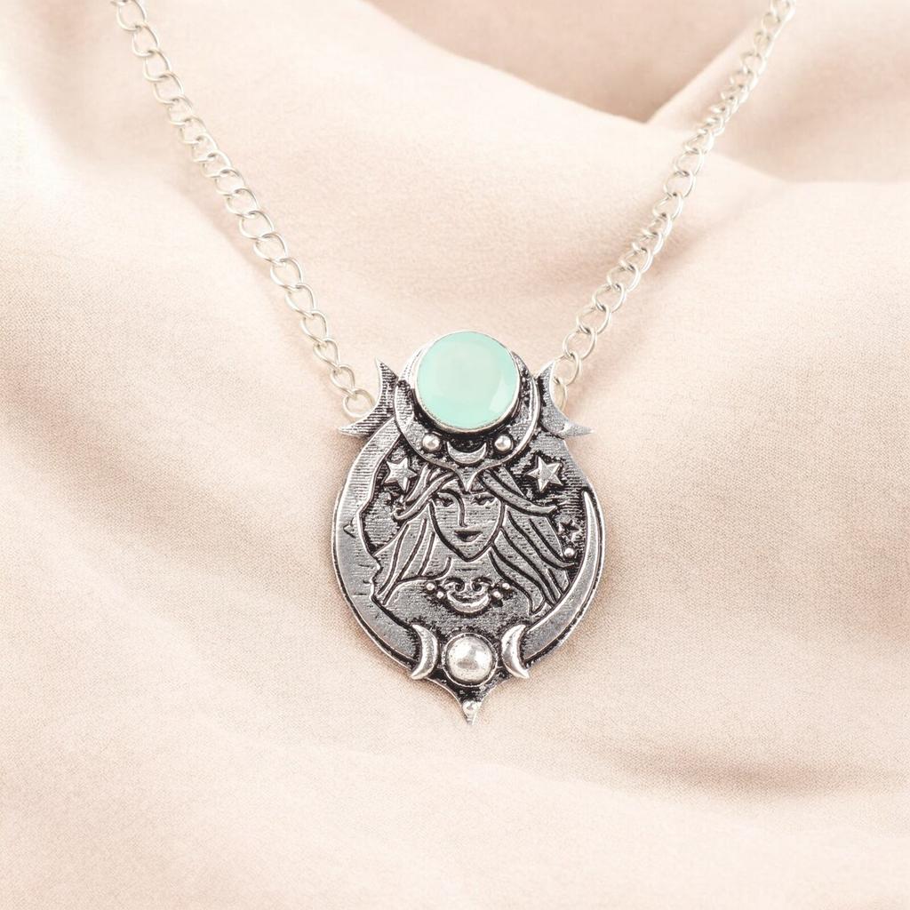Natural Aqua Chalcedony Gemstone 925 Sterling Silver Handmade Necklace Pendant CP-22-17