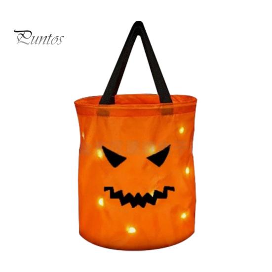 Festival Party Supply for Candy Glowing Pumpkin Bag with LED Lights, Reusable Halloween Treat Spooky Tote Lights Kids, Trick or Handbag Favors