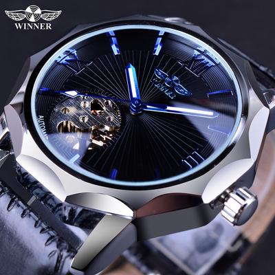 Blue Ocean Geometry Design  Transparent Skeleton Dial Mens Watch Top Brand Luxury Automatic Fashion Mechanical Watch Clock