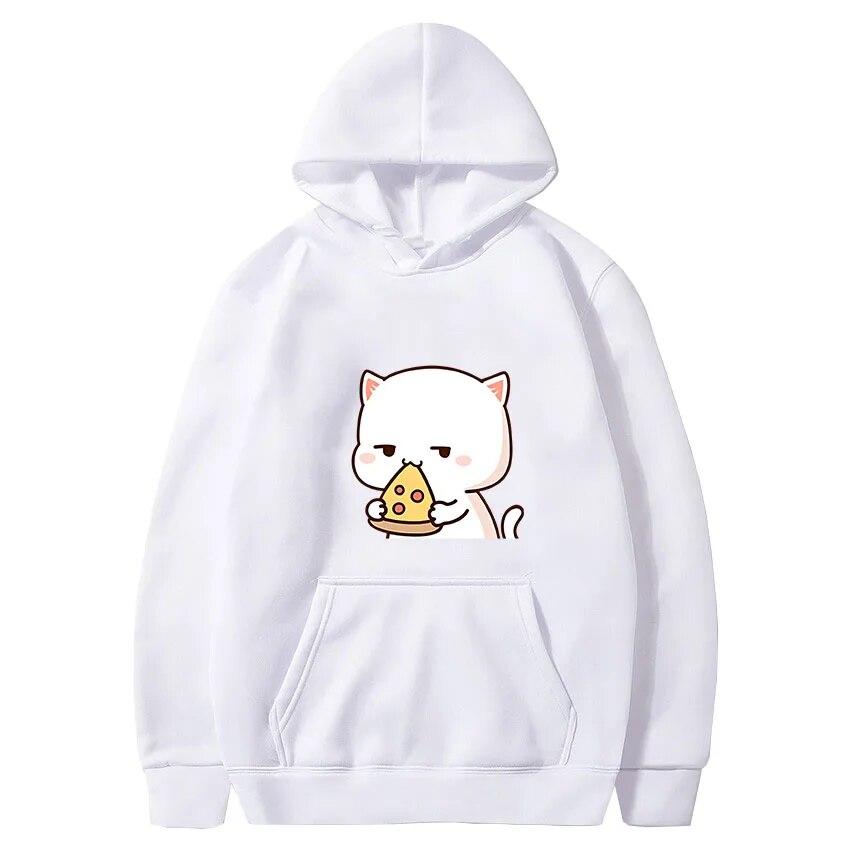 Roztomilé mikiny s kapucí Mochi Peach Cat bavlna s dlouhým rukávem kawaii Mléko Mocha Teddy Bears Kapesní svetry s kapucí streetwear pro páry