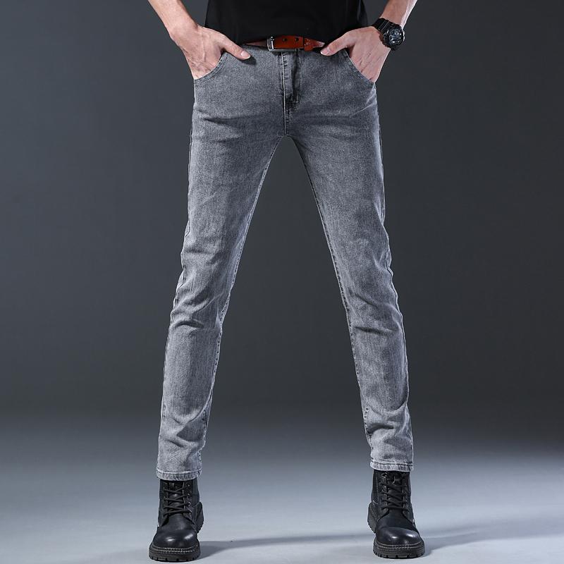 Pantaloni da uomo a gamba dritta, vestibilità slim, comodi, elastici, a vita media, pantaloni casual in denim da uomo