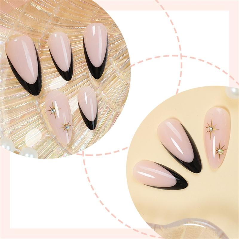 24pcs Press On Nail French Tip Acrylic Nail Almond Shape False Nail Stick On Nail Easy To Apply For Various Occasion