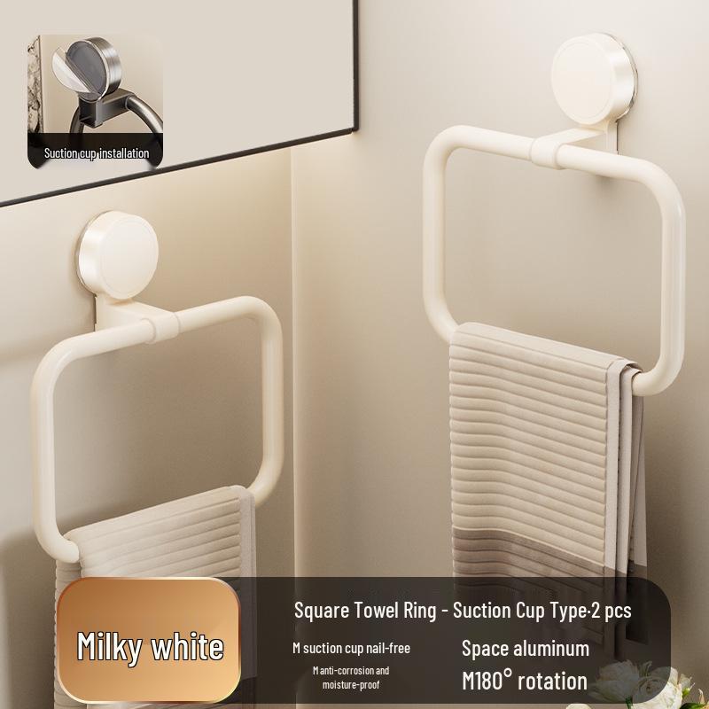 No-Drill Space Aluminum Suction Cup Towel Ring Hanger - Wall Mount Bathroom Hand Towel Holder