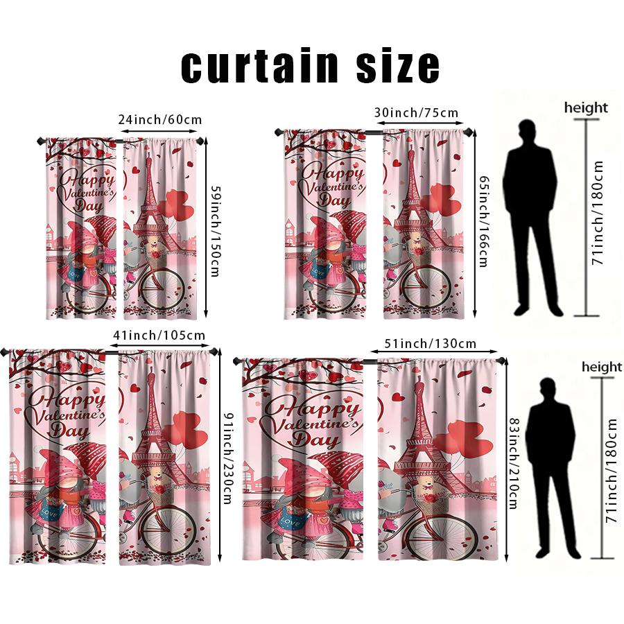 Set Of 2 Romantic Valentine Day Gnome Eiffel Tower Curtains Perfect Festive Window Decor Bedroom Living Room Curtain Polyester Ideal For Sitting