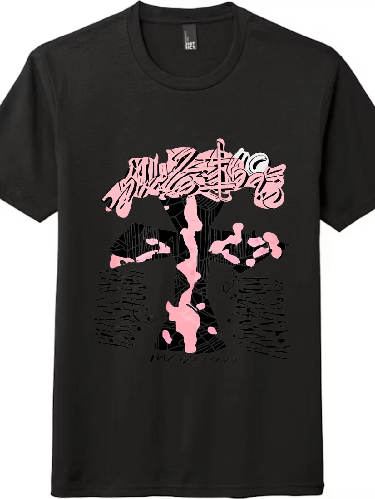 

Unisex Retro Pink Drip Cross T-Shirt-Gothic Street Art Graphic Tee Free Shipping 4XL