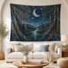 Moon Forest Tapestry Boho Starry Night Woodland Lake Wall Hanging for Bedroom Living Room Dorm Home Decor