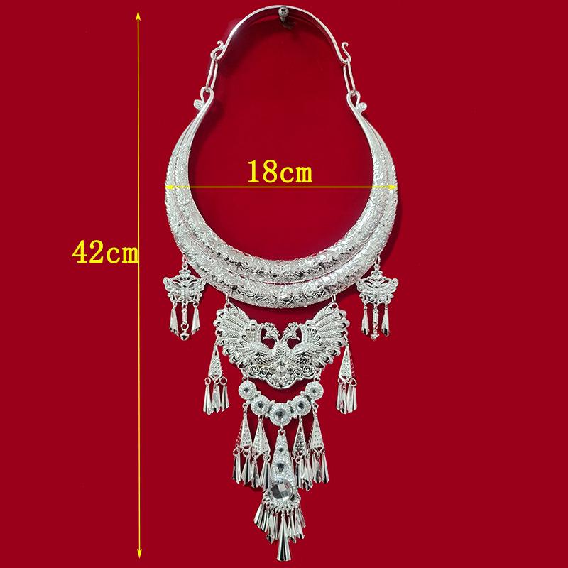 Miao Silver-Plated Gem Rhinestone Tassel Necklace for Hanfu Dance