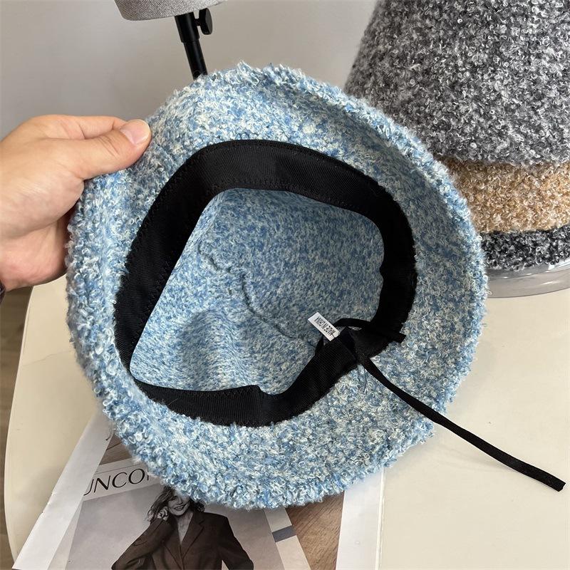 Fashion new personalized mixed color circle yarn dome basin hat women's winter sweet warm short brim fisherman hat
