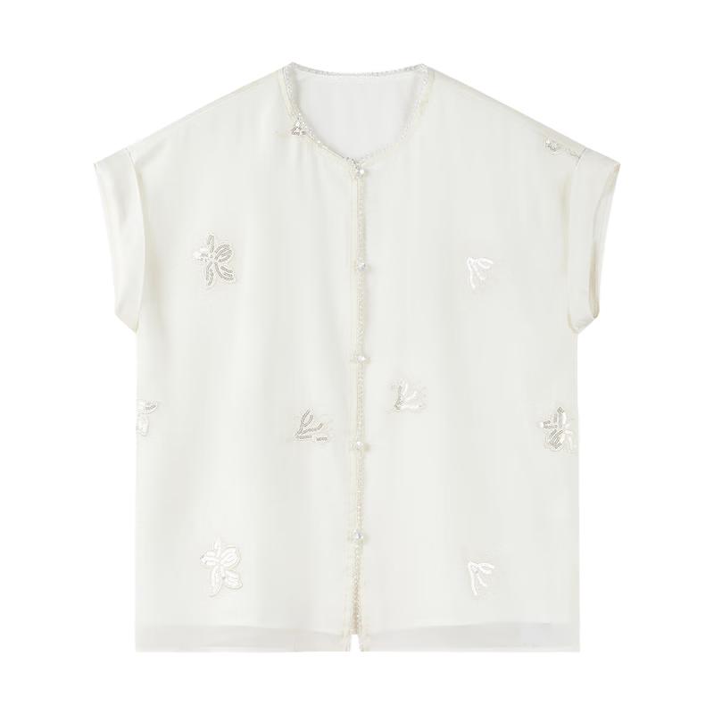 Qiushui Yiren Women s Floral Embroidered Short Top L