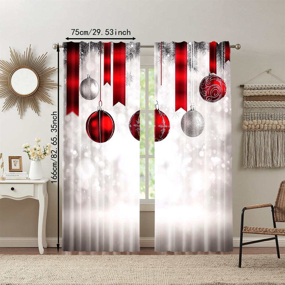 2Pcs Christmas Theme Window Curtain Digital Printed Window Drape For Festive Home Decor Rod Pocket Design For Easy
